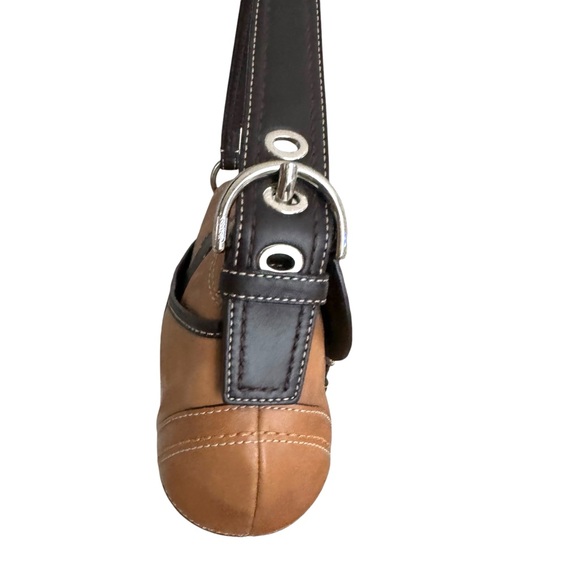 Coach Soho Vintage Leather Flap Shoulder Bag Tan Brown Y2K Handbag Mini Bag - Picture 6 of 17